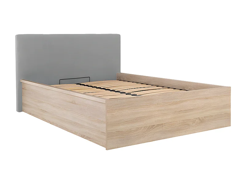 Edwin Bois Clair et Gris 140x200 bedstee met gestoffeerd hoofdbord en boxspring