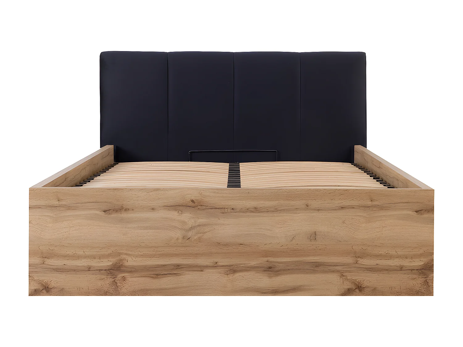 Lit coffre 140x200 tête de lit rembourrée sommier inclus Edwin Bois et Noir