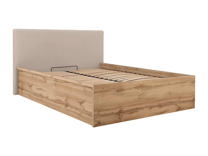 Edwin Wood en Beige 140x200 bedstee met gestoffeerd hoofdbord en boxspring