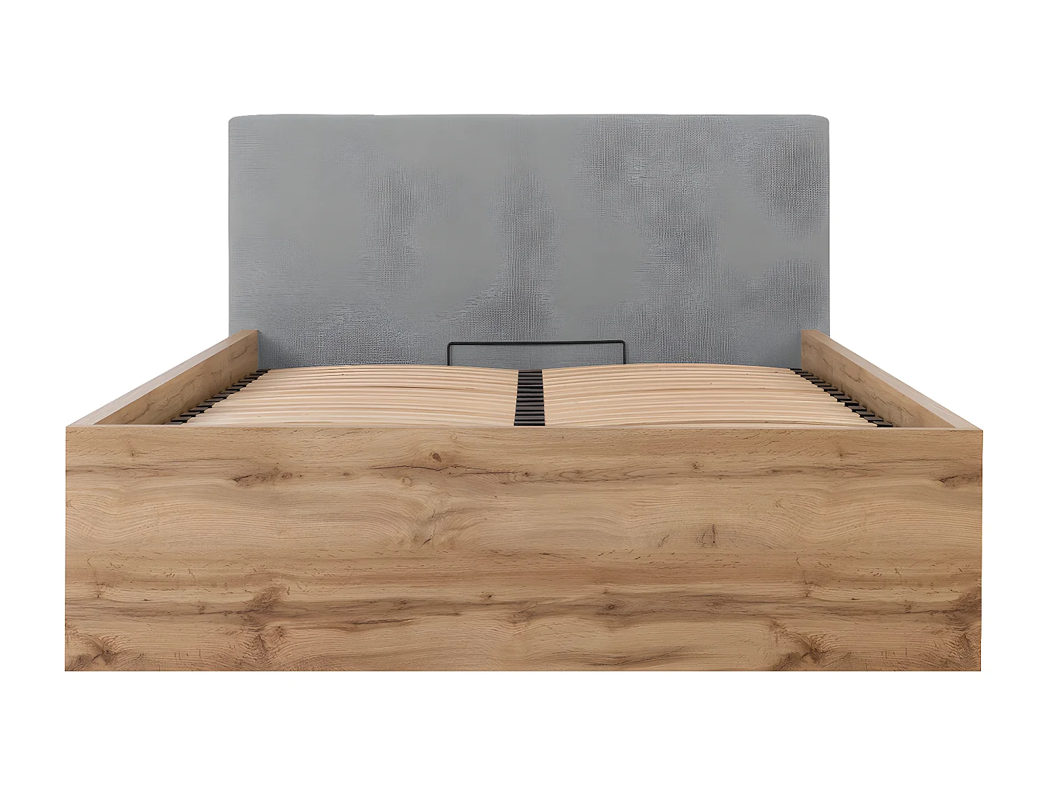 Lit coffre 140x200 tête de lit rembourrée sommier inclus Edwin Bois et Gris