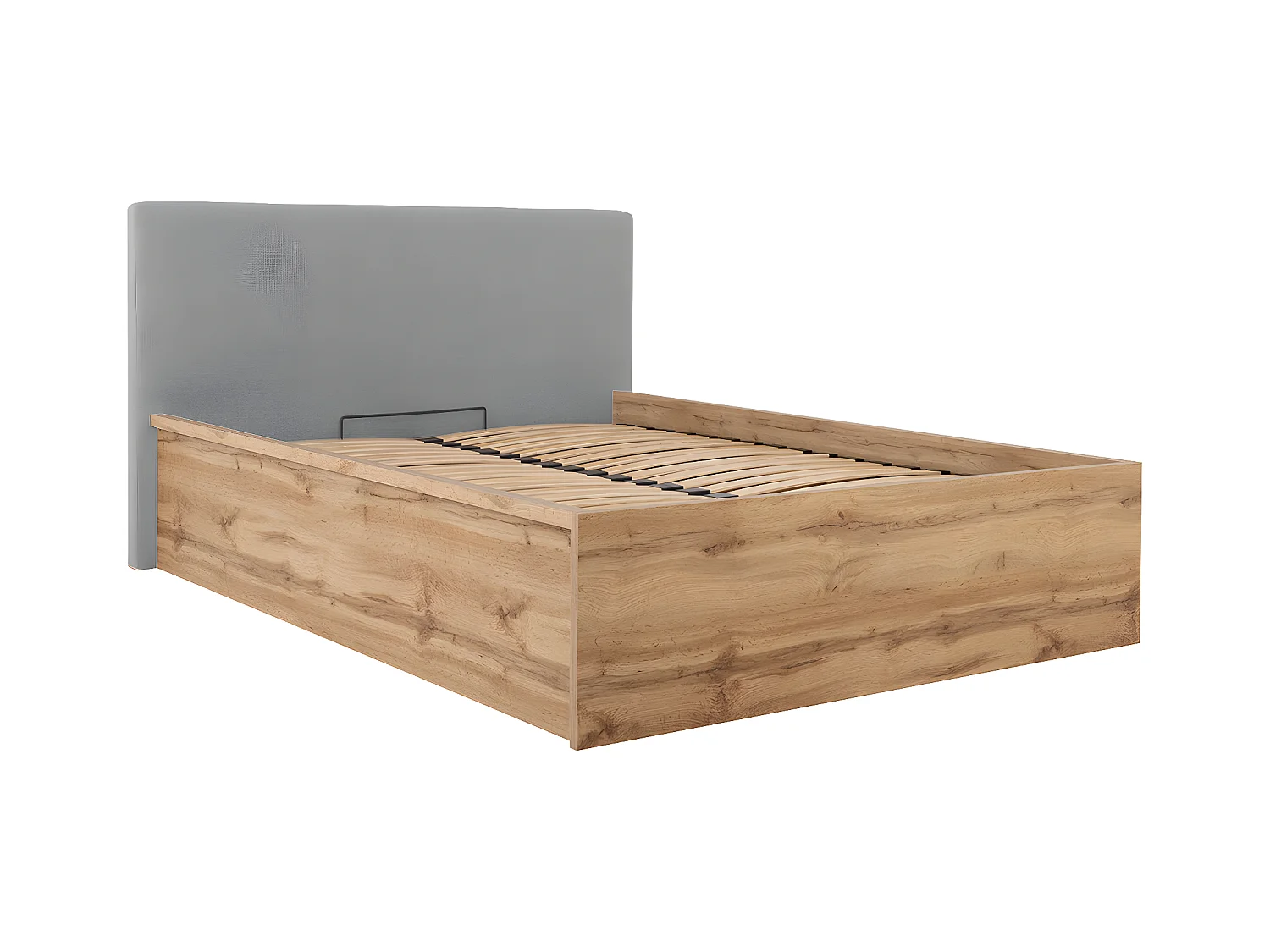 Lit coffre 140x200 tête de lit rembourrée sommier inclus Edwin Bois et Gris