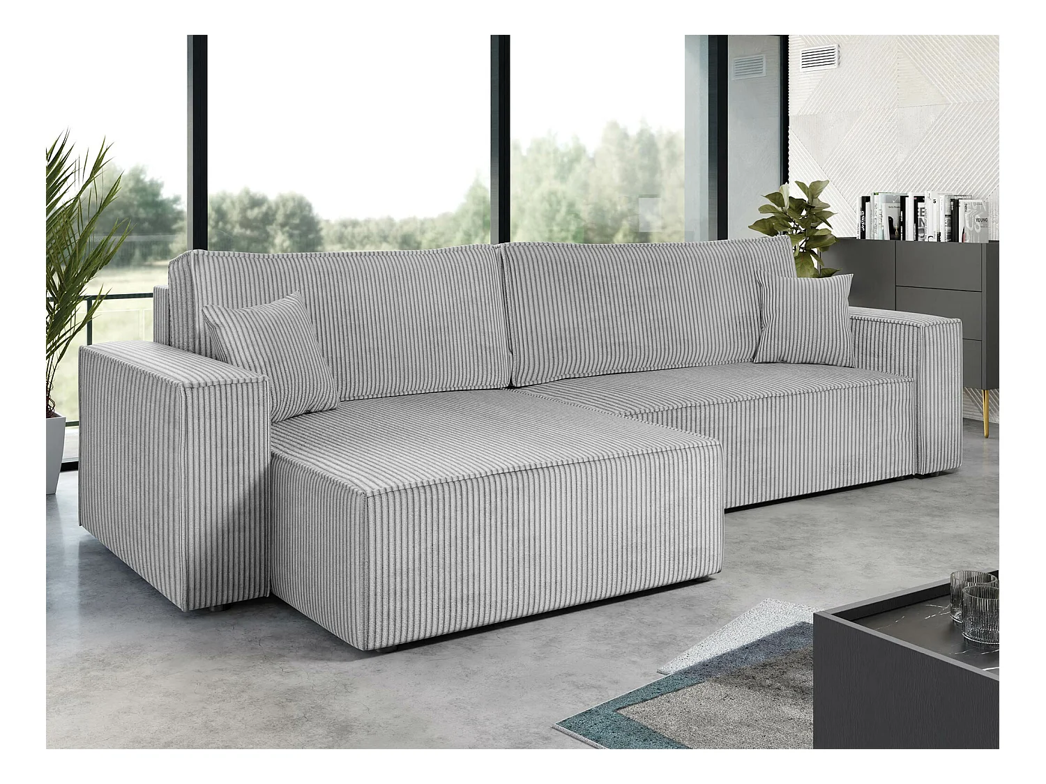 Canapé d'angle Shelton 107, Gris, Fonction de couchage, Boîte de literie, 272x145x82cm