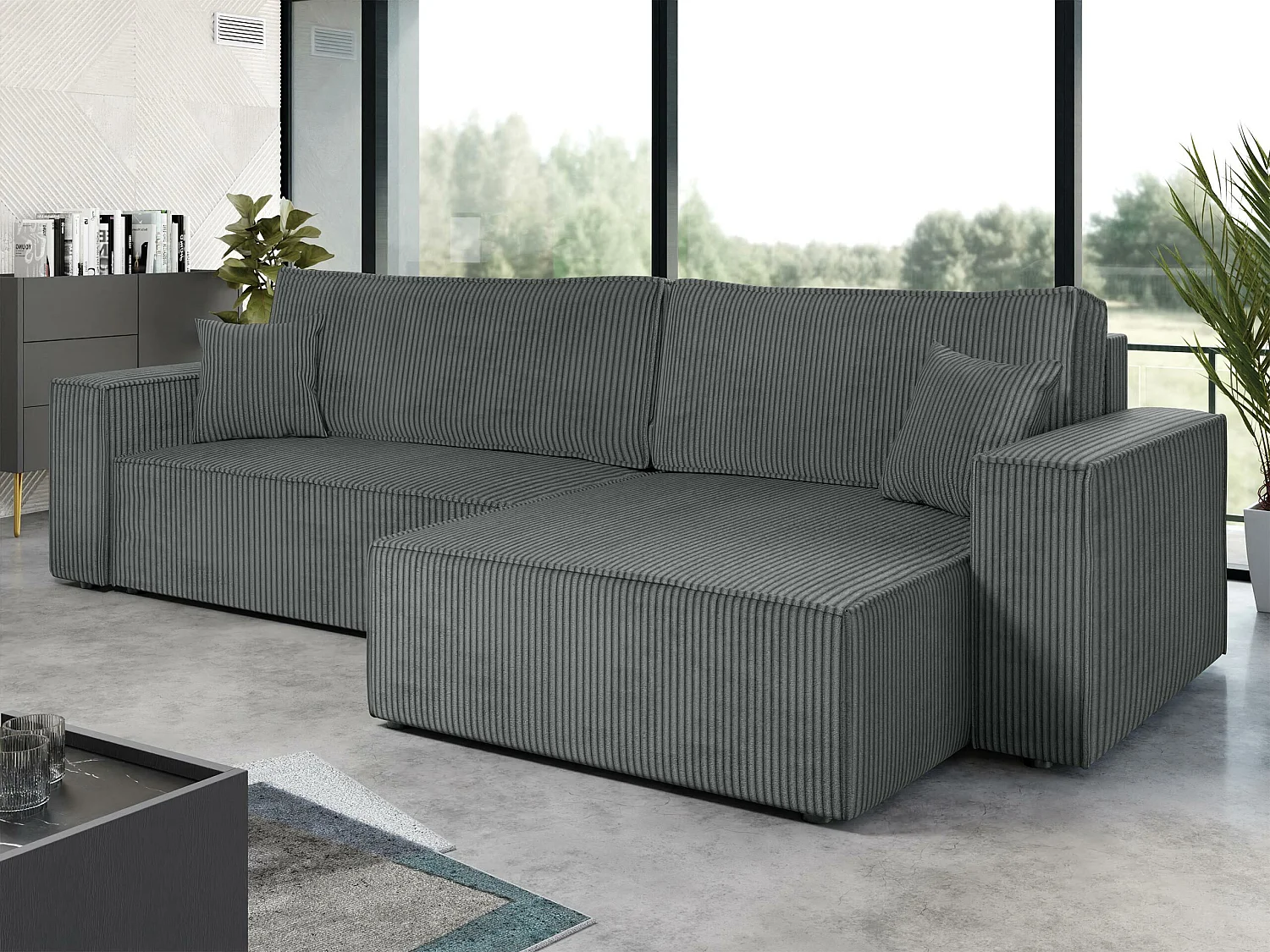 Sofá rinconero Vespes II, Gris oscuro, Función de descanso, Almacenaje