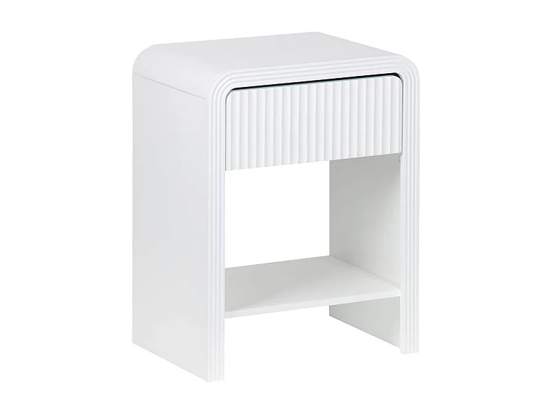 Mesita de noche acanalada efecto madera 1 cajón, 1 estante blanco