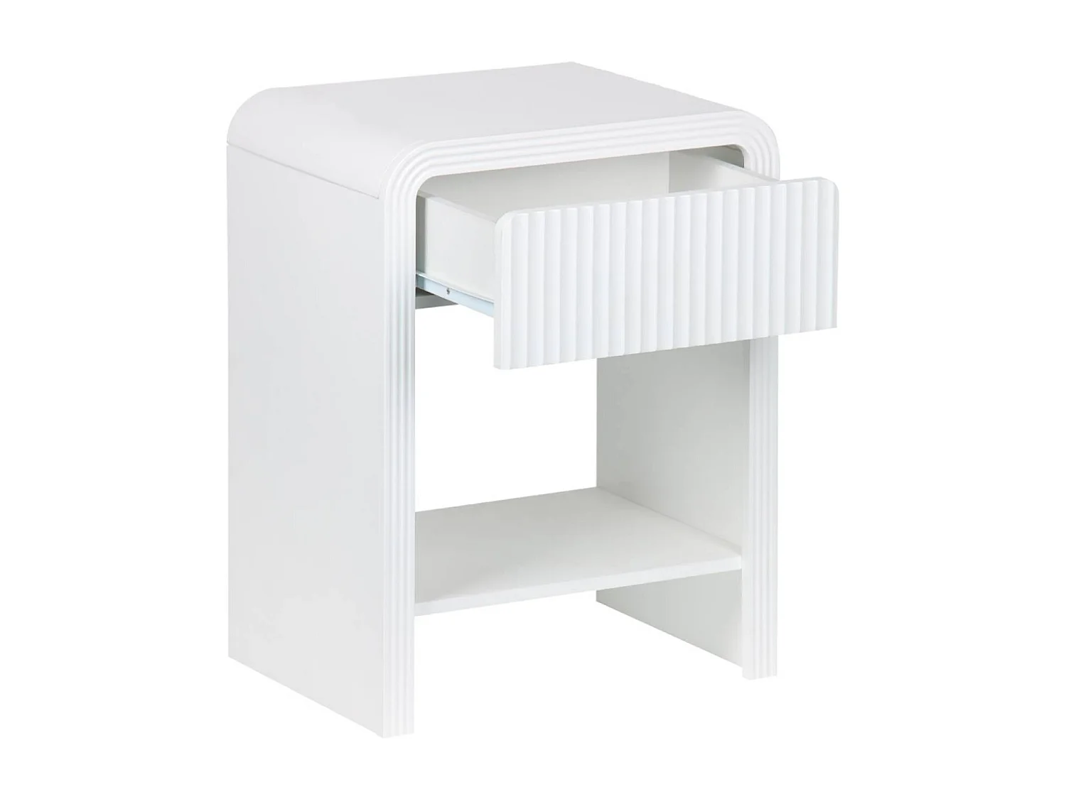 Table de chevet effet bois blanc rainuré 1 tiroir. 1 étagère