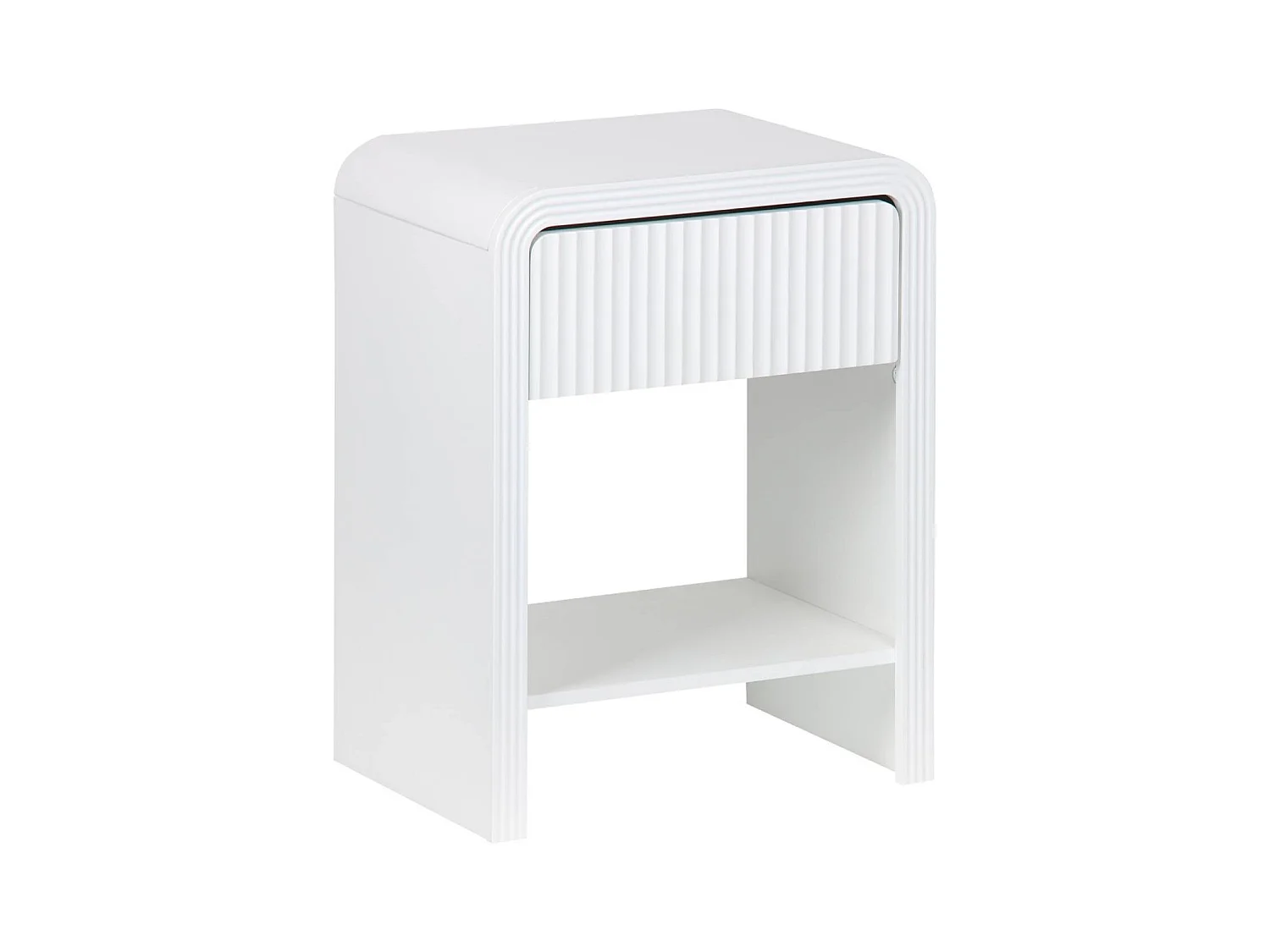 Comodino effetto legno scanalato 1 cassetto, 1 ripiano, bianco