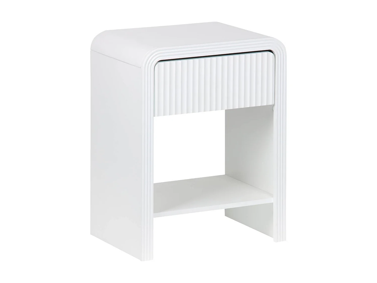 Table de chevet effet bois blanc rainuré 1 tiroir. 1 étagère