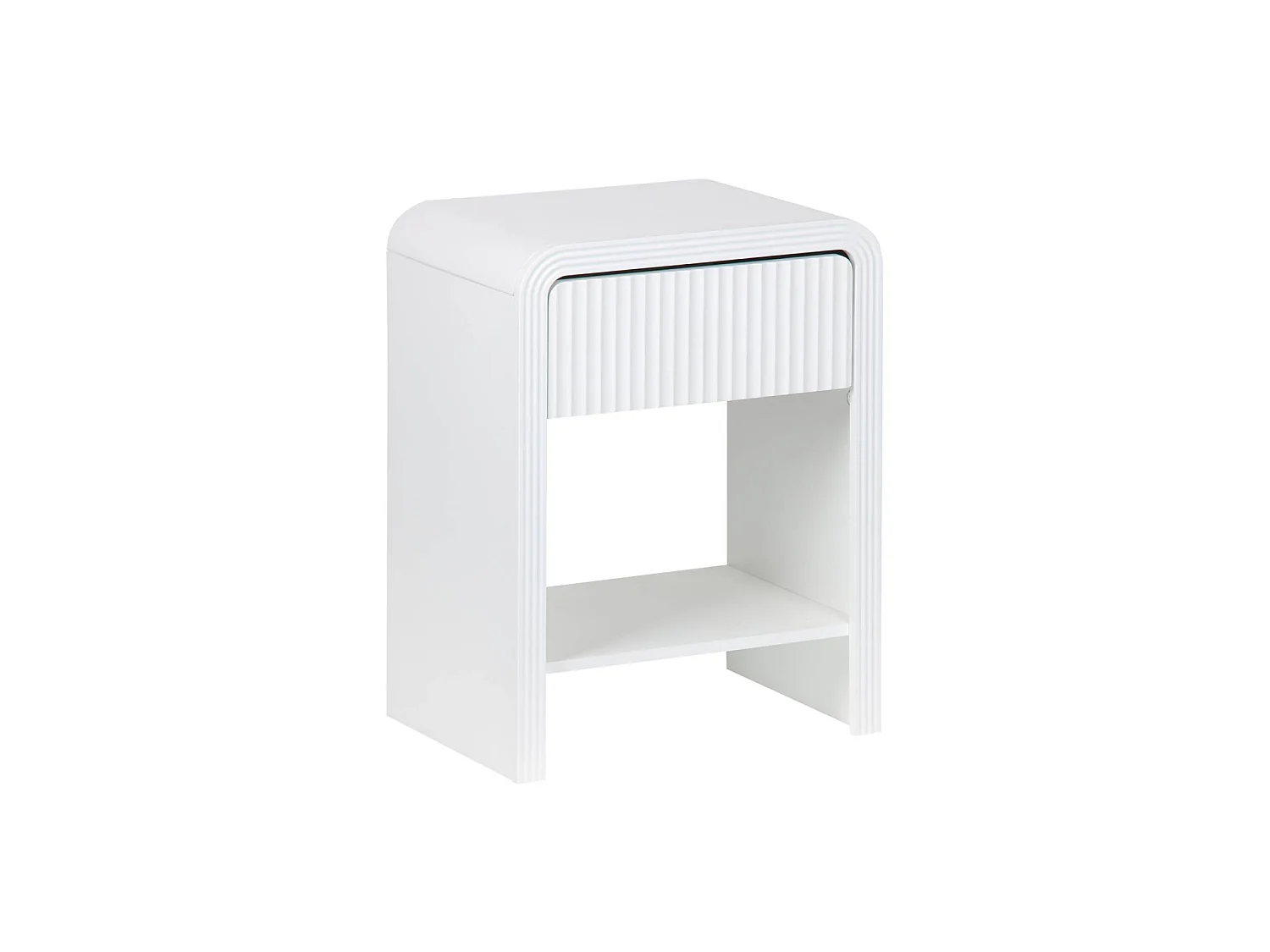 Comodino effetto legno scanalato 1 cassetto, 1 ripiano, bianco