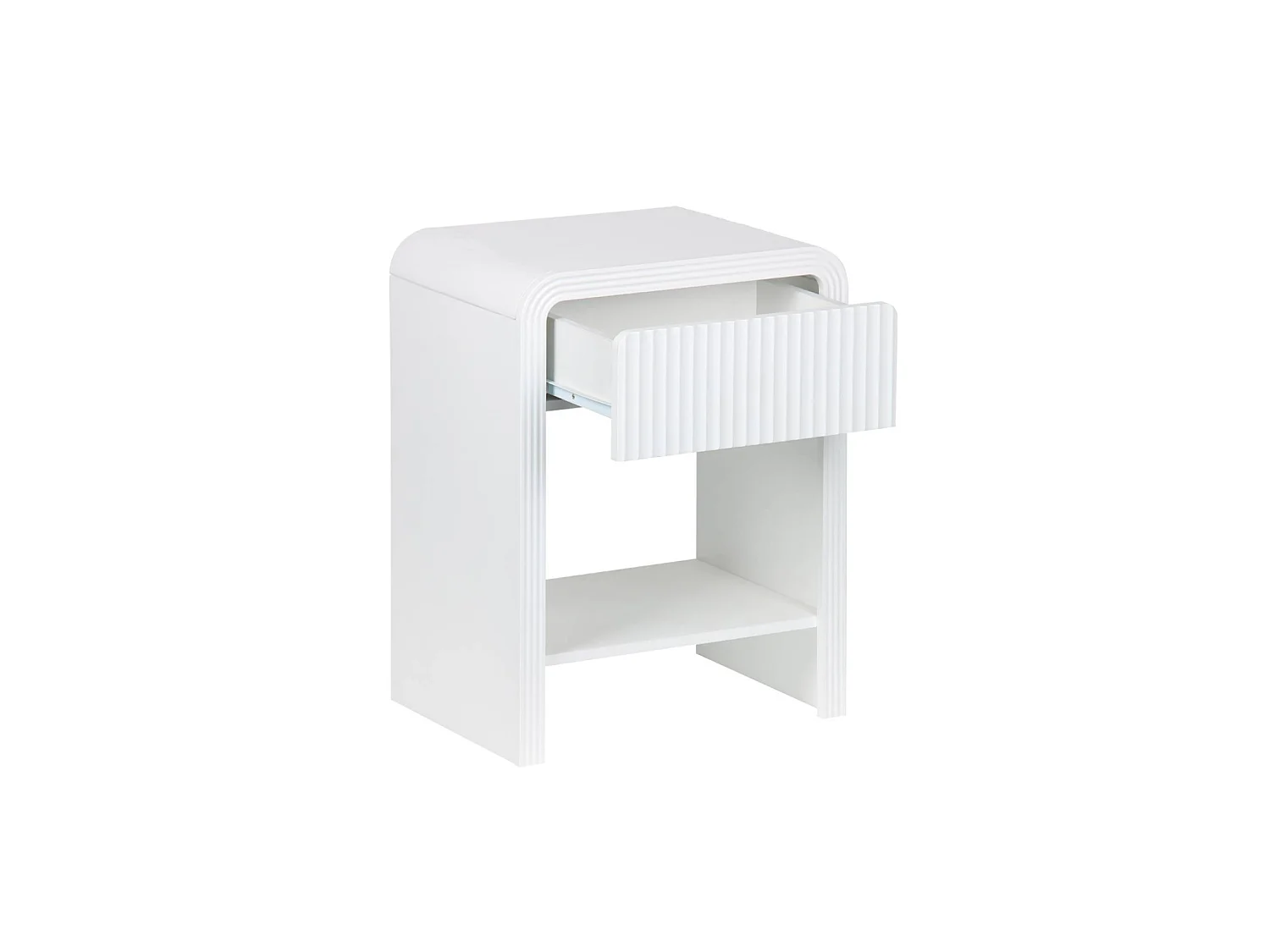 Comodino effetto legno scanalato 1 cassetto, 1 ripiano, bianco