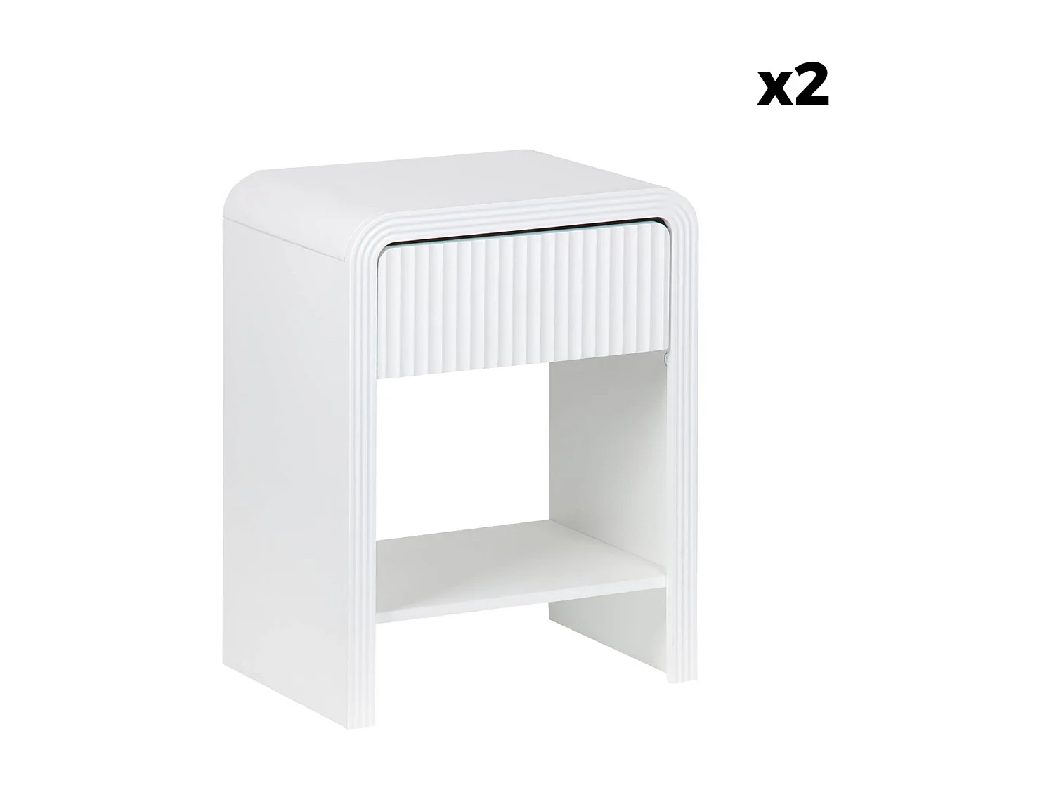 Lot de 2 tables de chevet effet bois blanc rainuré 1 tiroir. 1 étagère