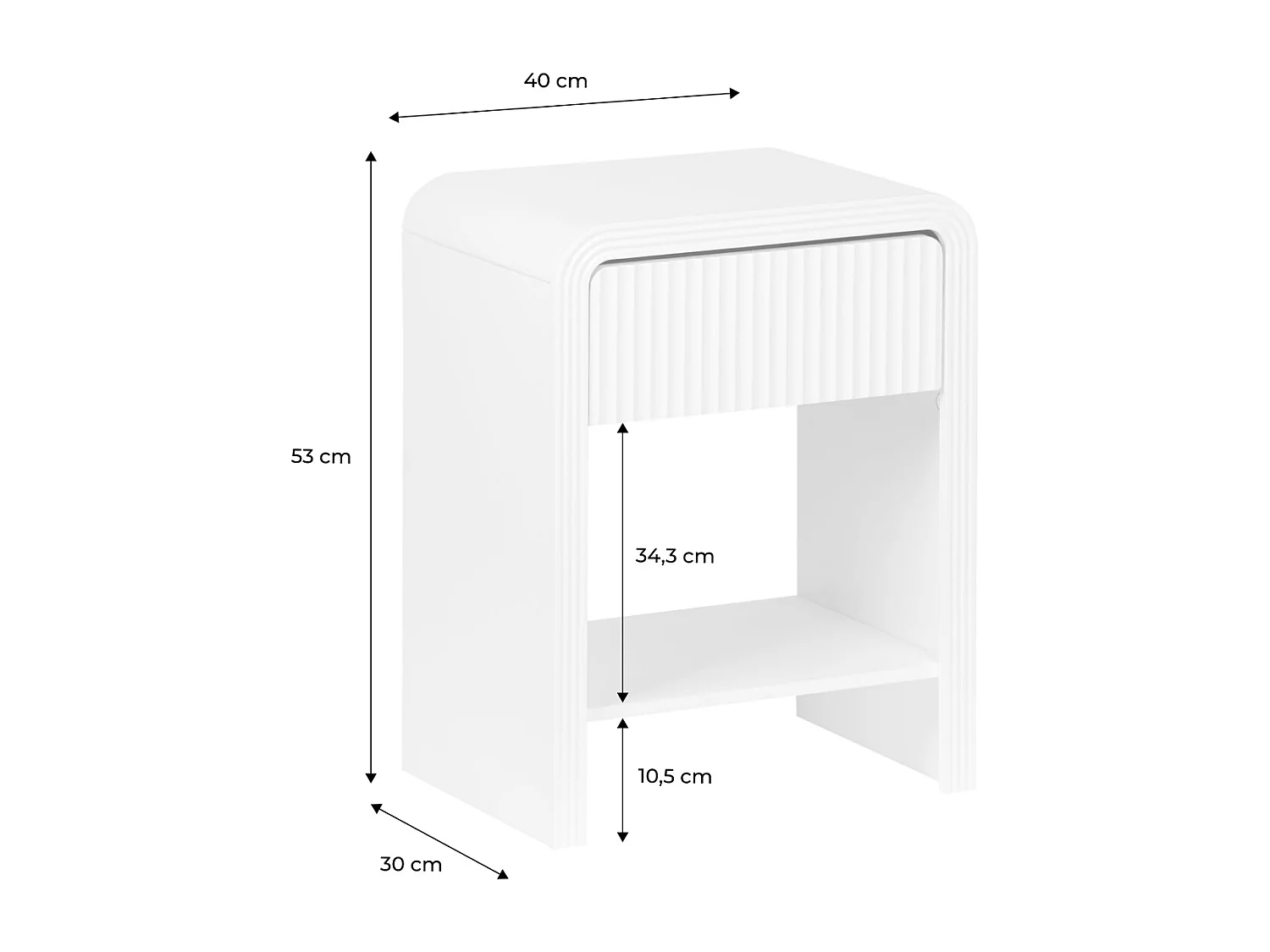 Lot de 2 tables de chevet effet bois blanc rainuré 1 tiroir. 1 étagère