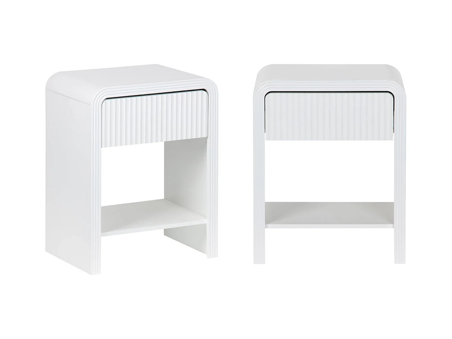 Set 2 comodini effetto legno scanalato, 1 cassetto, 1 ripiano , bianco