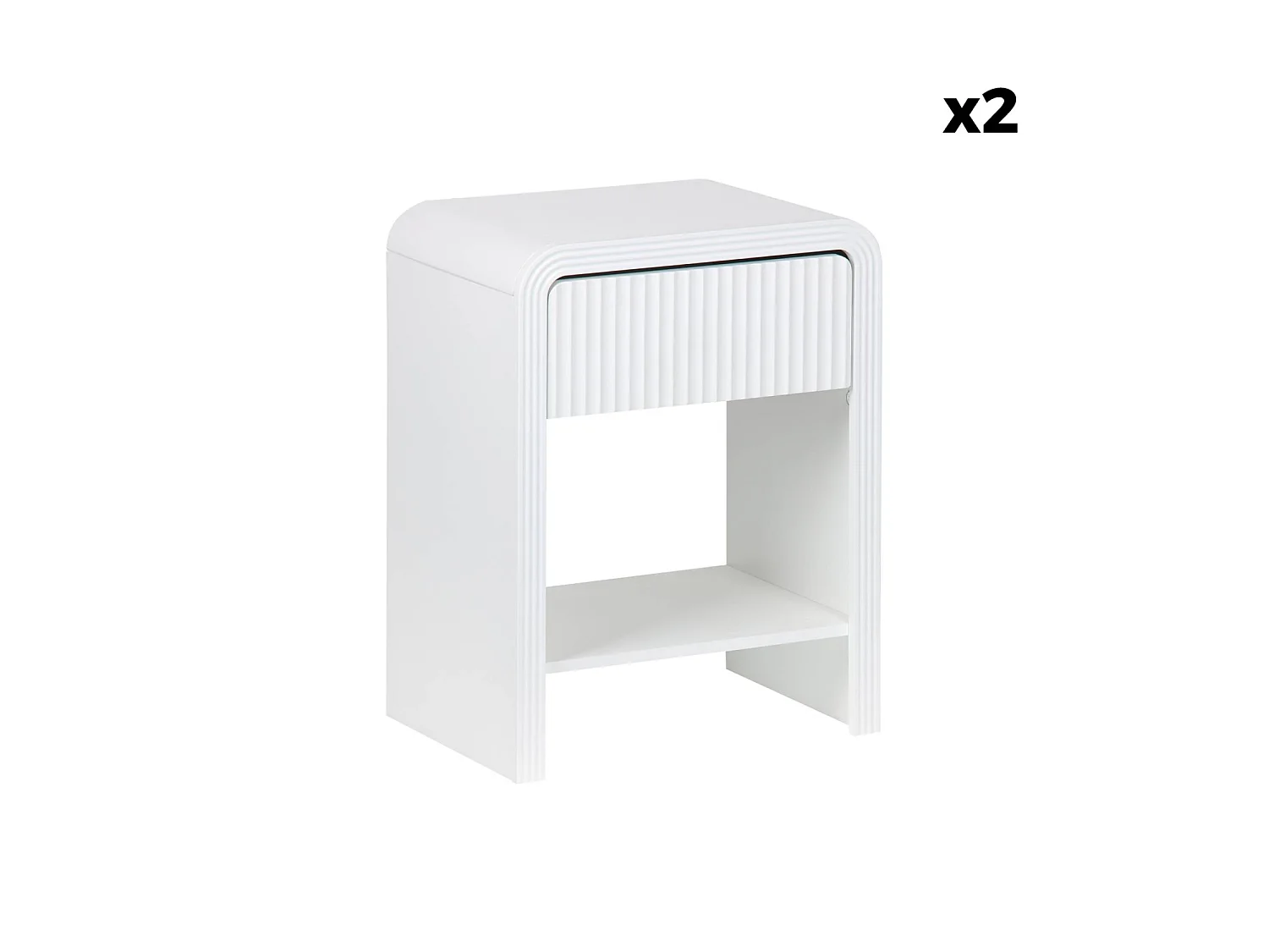 Set 2 comodini effetto legno scanalato, 1 cassetto, 1 ripiano , bianco