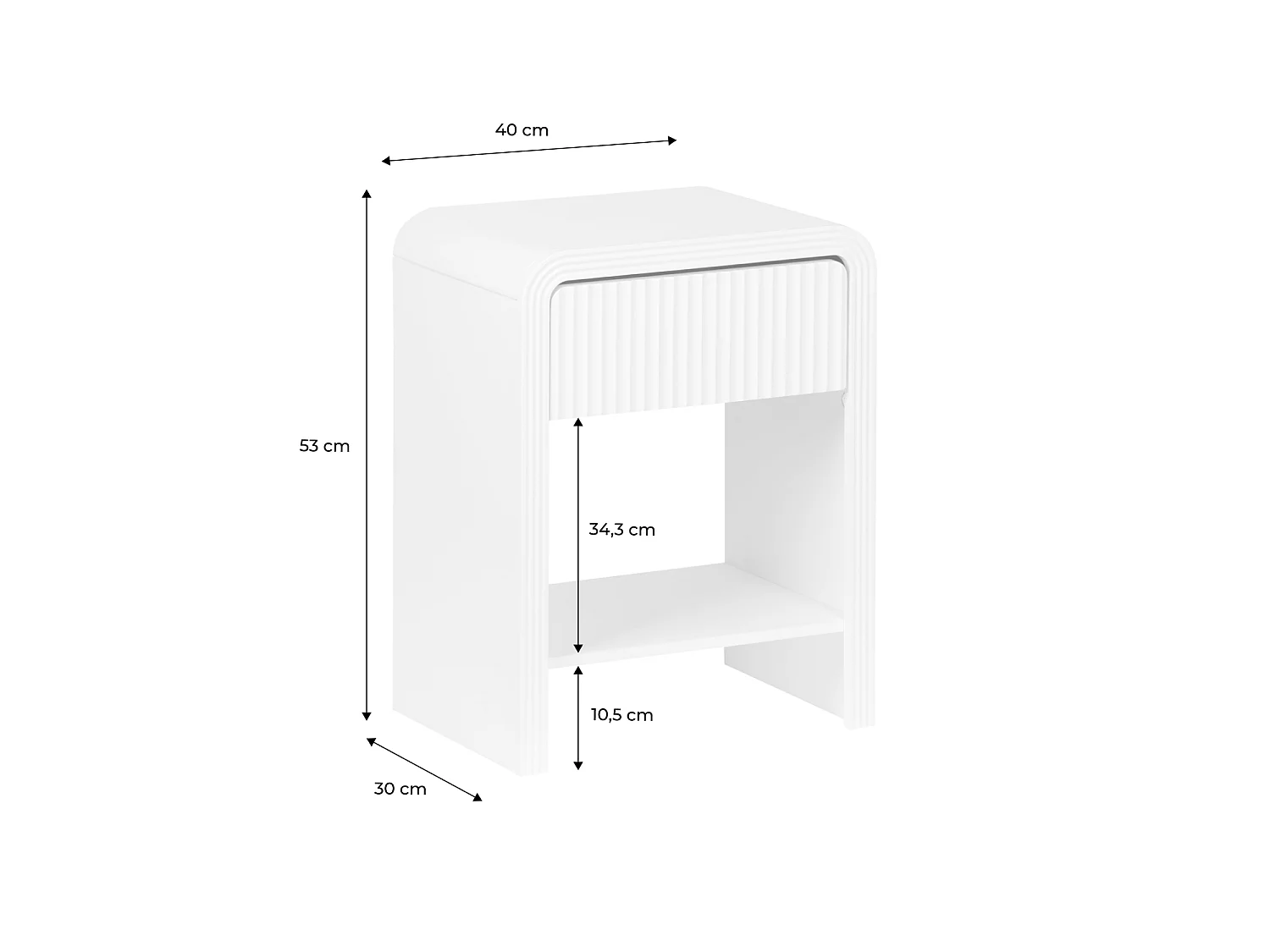 Set 2 comodini effetto legno scanalato, 1 cassetto, 1 ripiano , bianco