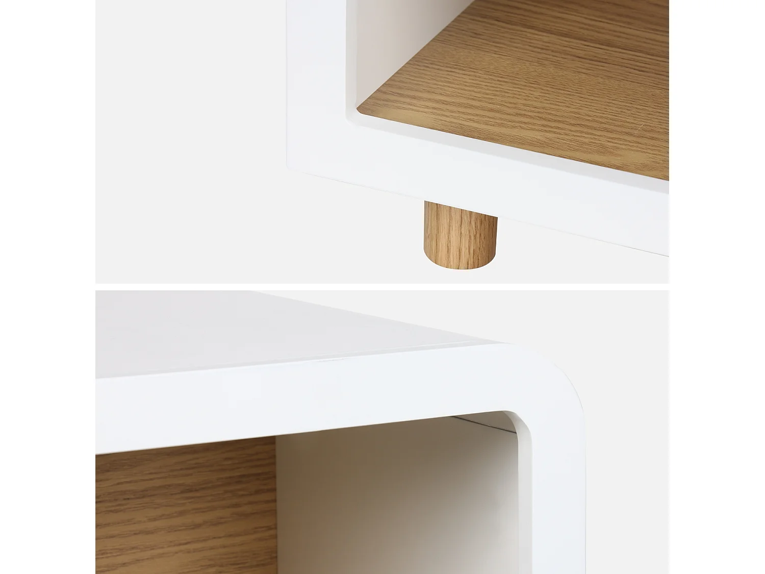 Set 2 comodini effetto legno con 2 nicchie , bianco