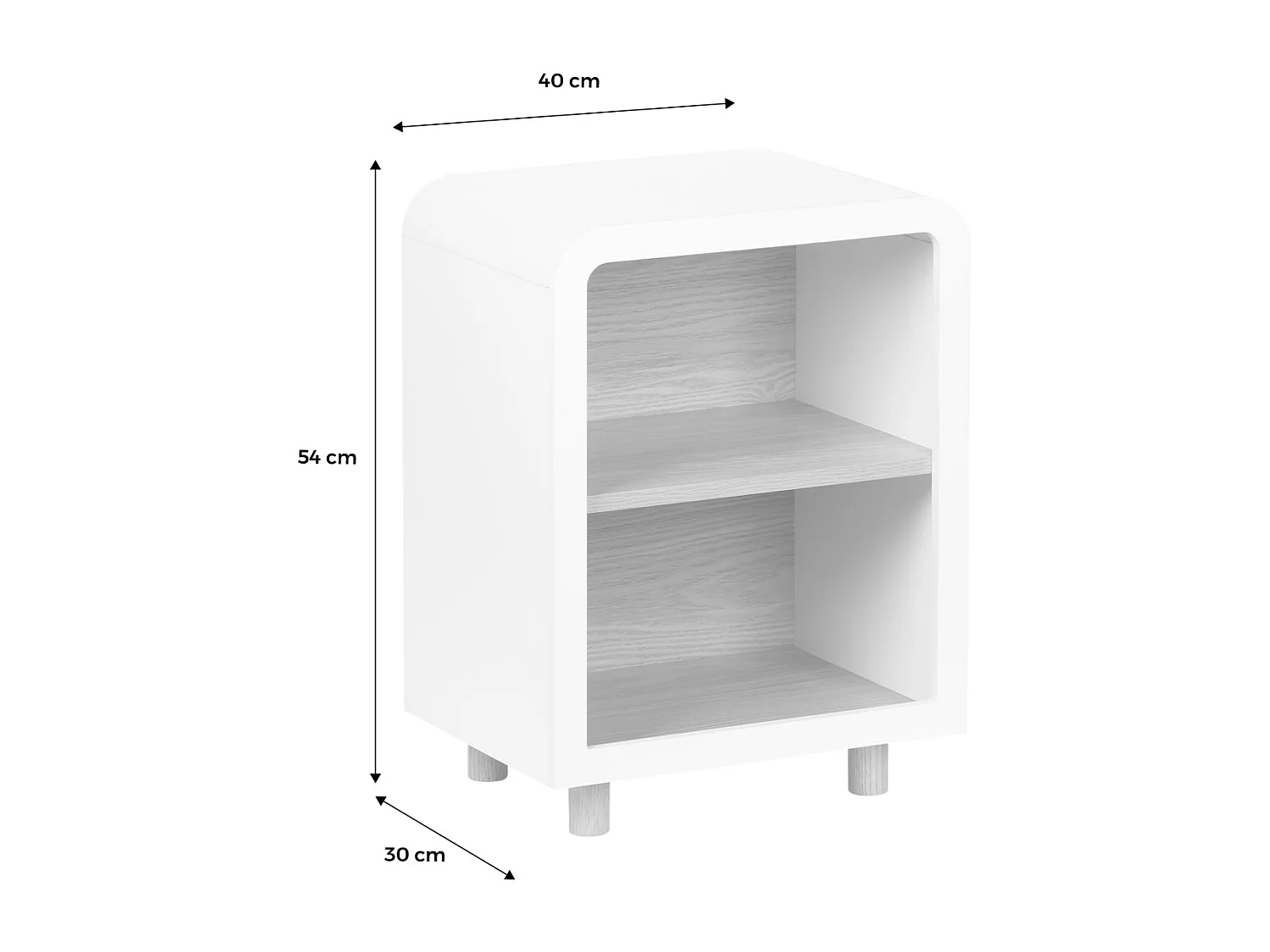Set 2 comodini effetto legno con 2 nicchie , bianco