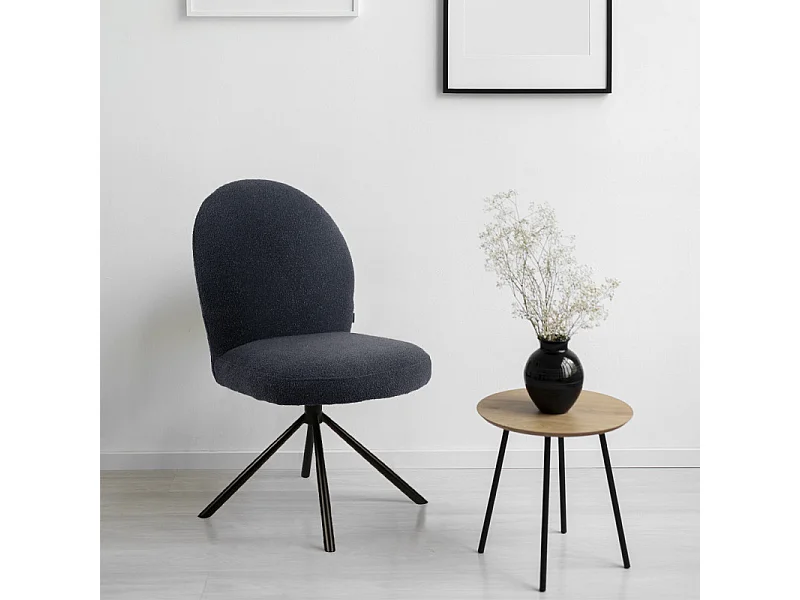 Chaise rotative 180° en tissu bouclette noir et métal noir - JULIEN