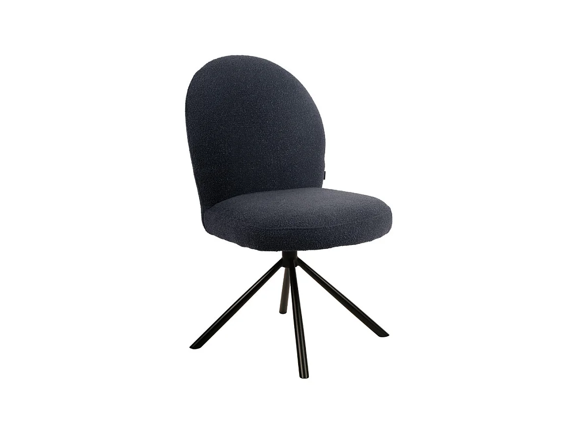 Chaise rotative 180° en tissu bouclette noir et métal noir - JULIEN