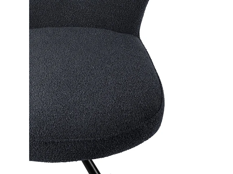 Chaise rotative 180° en tissu bouclette noir et métal noir - JULIEN