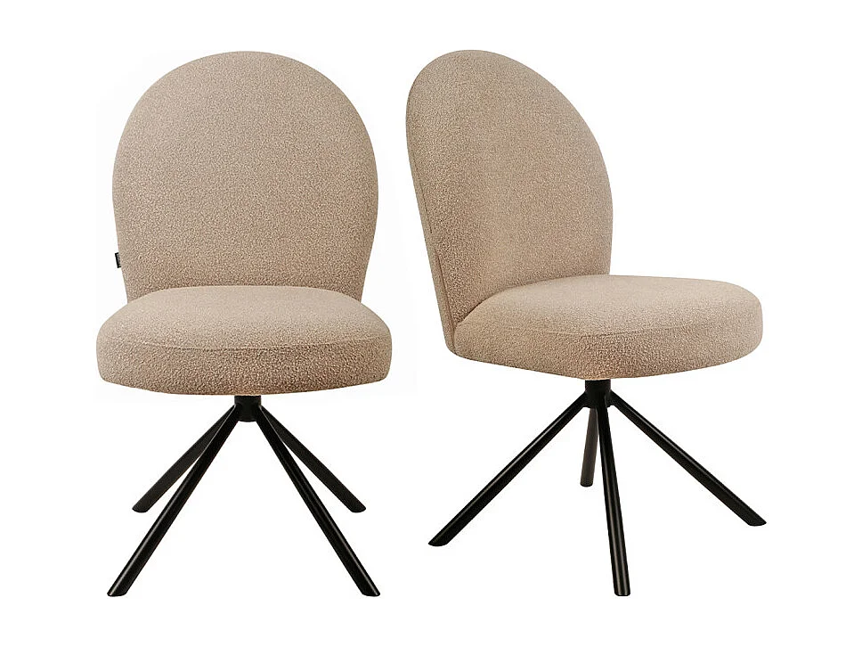 Lot de 2 chaises rotatives 180° en tissu beige et métal noir - JULIEN