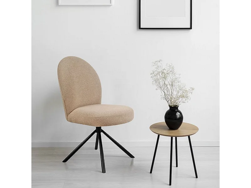 Lot de 2 chaises rotatives 180° en tissu beige et métal noir - JULIEN