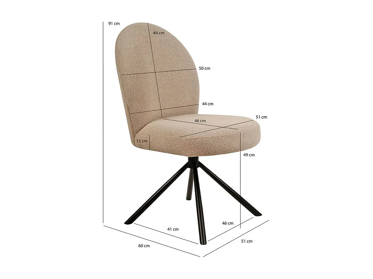 Lot de 2 chaises rotatives 180° en tissu beige et métal noir - JULIEN