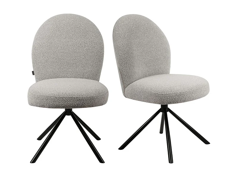 Lot de 2 chaises rotatives 180° en tissu gris et métal noir - JULIEN