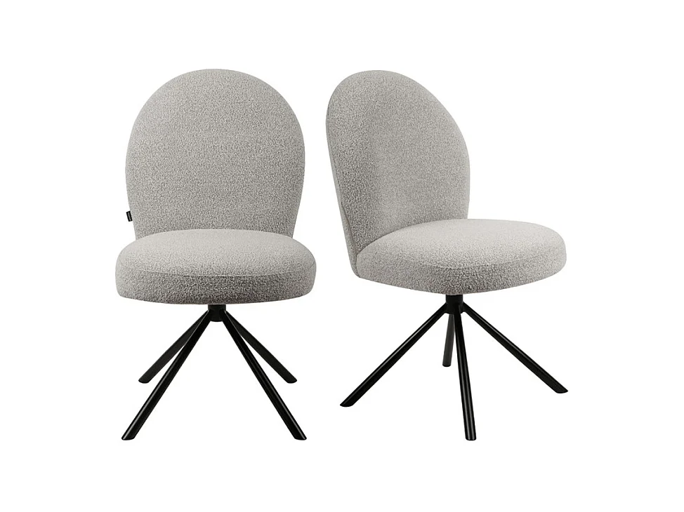 Lot de 2 chaises rotatives 180° en tissu gris et métal noir - JULIEN