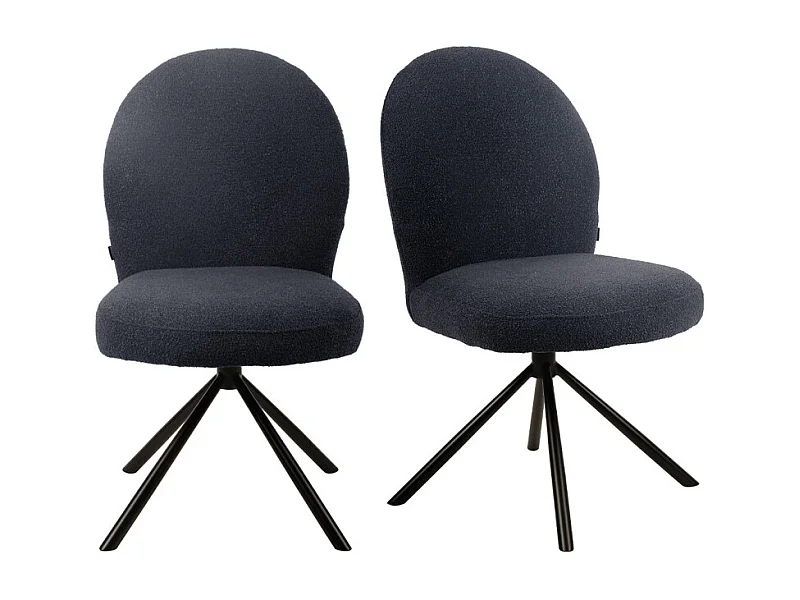 Lot de 2 chaises rotatives 180° en tissu noir et métal noir - JULIEN