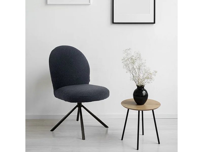 Lot de 2 chaises rotatives 180° en tissu noir et métal noir - JULIEN