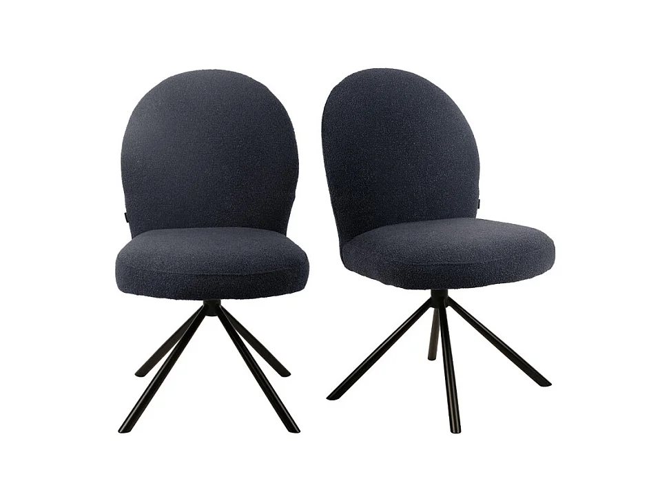 Lot de 2 chaises rotatives 180° en tissu noir et métal noir - JULIEN