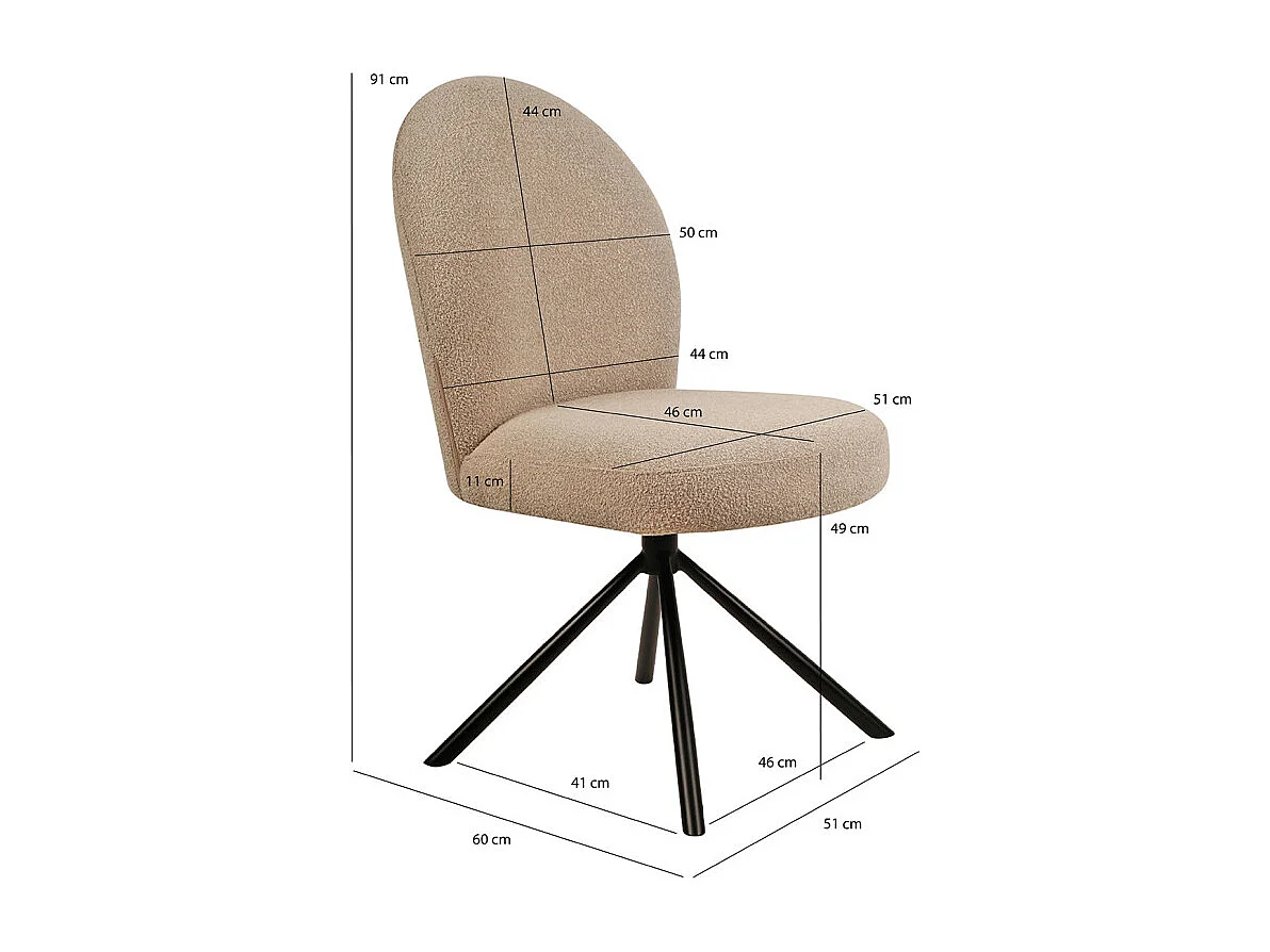 Chaise rotative 180° en tissu bouclette beige et métal noir - JULIEN