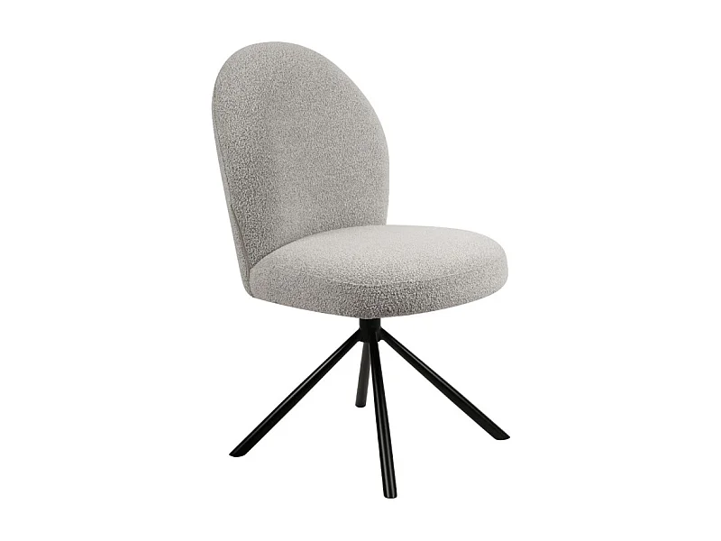 Chaise rotative 180° en tissu bouclette gris et métal noir - JULIEN
