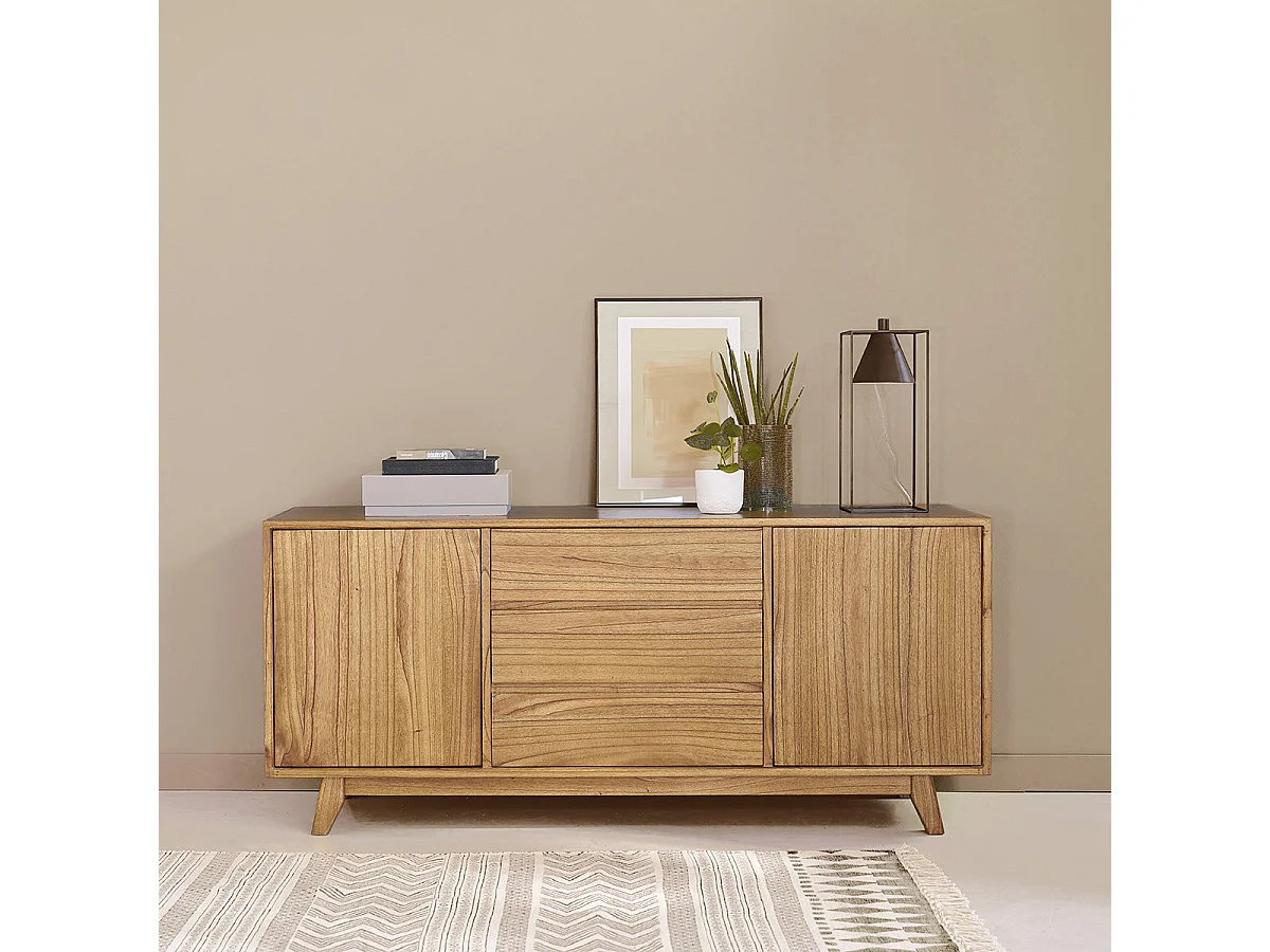 Commode en bois de mindi 3 tiroirs 2 portes 160