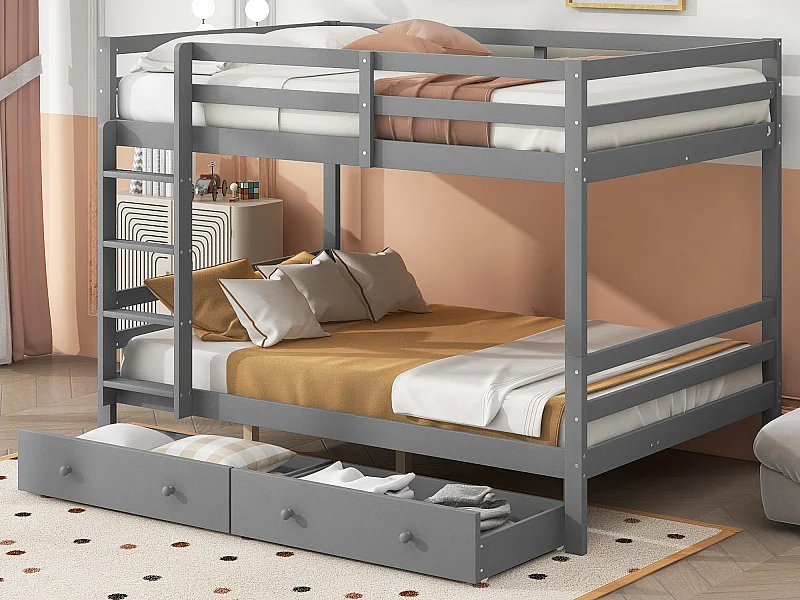 Etagenbett aus Holz mit Schubladen und Leiter – 140 x 200 cm – Grau