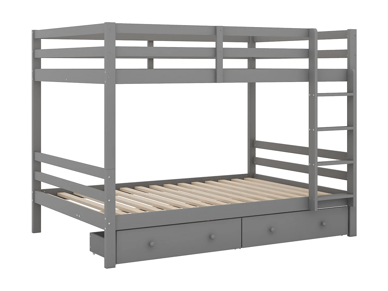 Houten stapelbed met lades en ladder - 140x200cm - Grijs