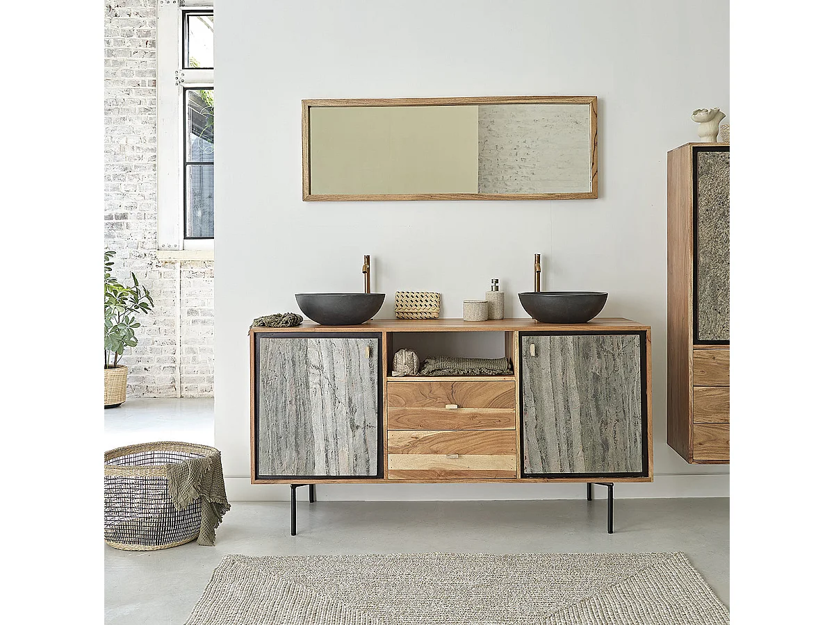 Specchio rettangolare in legno massello di acacia