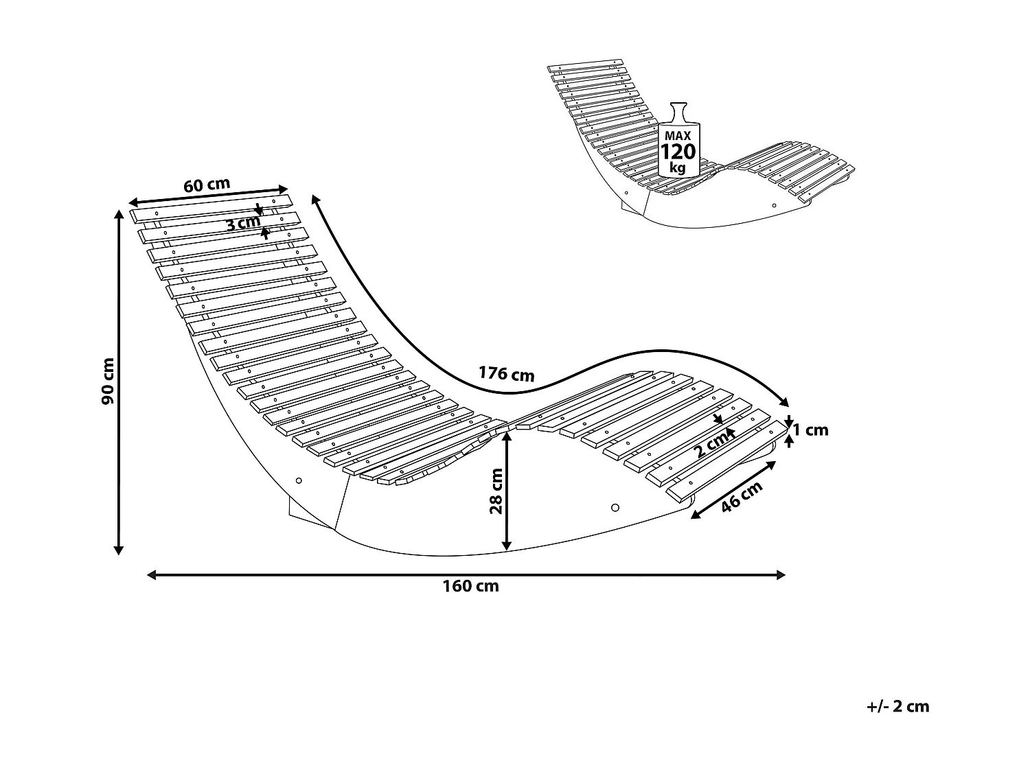 Beliani Gartenliege aus Akazienholz, rustikales Design, hochwertiges und witterungsbeständiges Material, pflegeleicht.