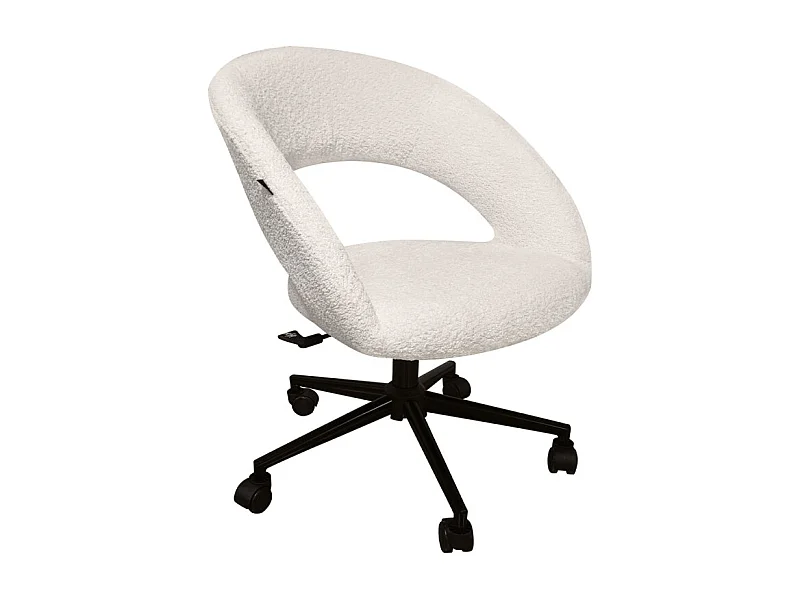 Fauteuil de bureau en tissu bouclette écru avec piètement noir - MARTY