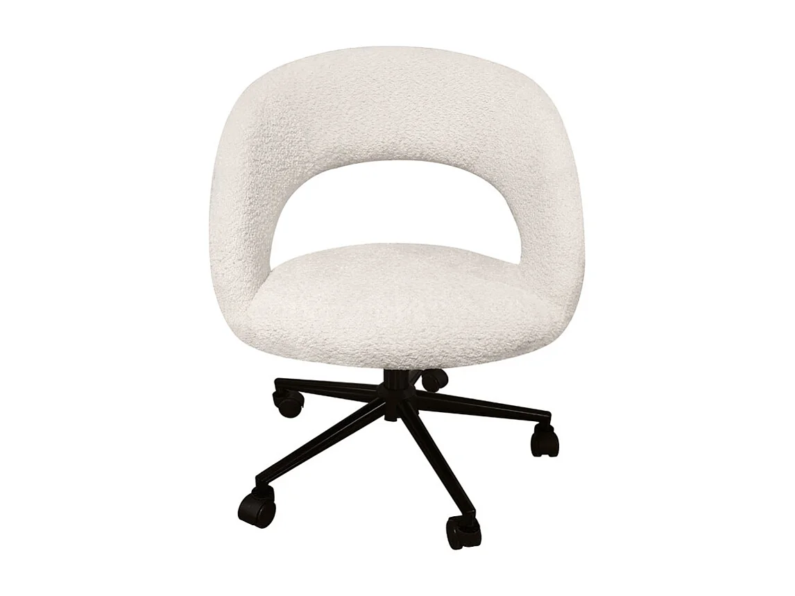 Fauteuil de bureau en tissu bouclette écru avec piètement noir - MARTY