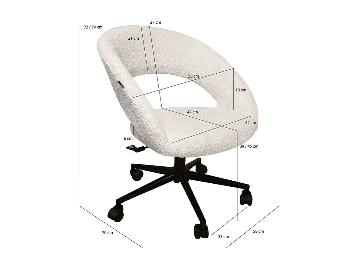 Fauteuil de bureau en tissu bouclette écru avec piètement noir - MARTY