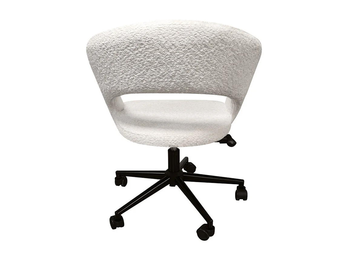 Fauteuil de bureau en tissu bouclette écru avec piètement noir - MARTY