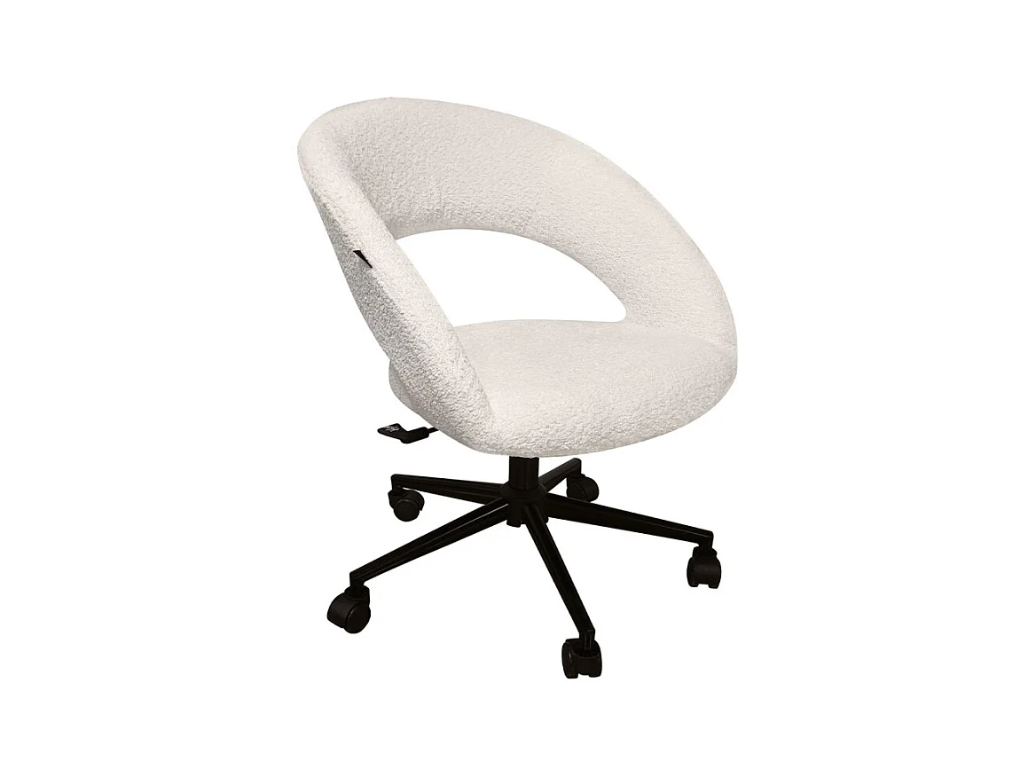 Fauteuil de bureau en tissu bouclette écru avec piètement noir - MARTY