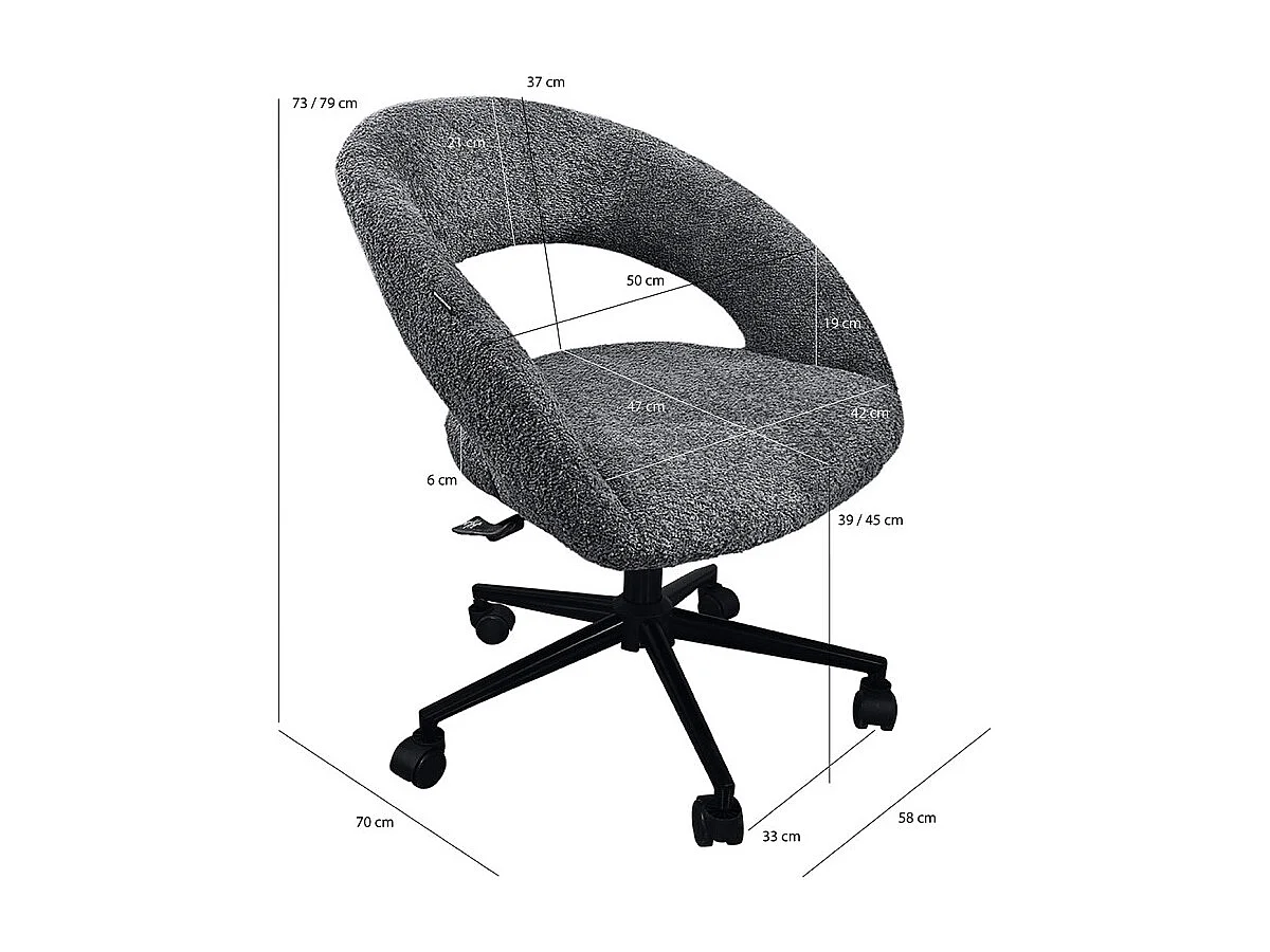 Fauteuil de bureau en tissu bouclette gris avec piètement noir - MARTY