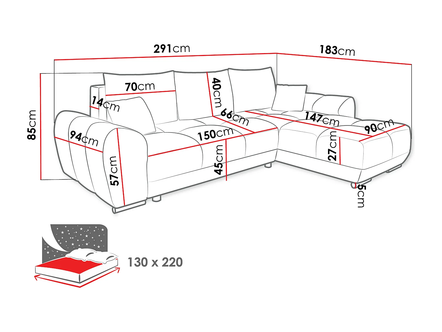 Sofá rinconero Camden 100, Amarillo, Función de descanso, Almacenaje, 291x183x85cm