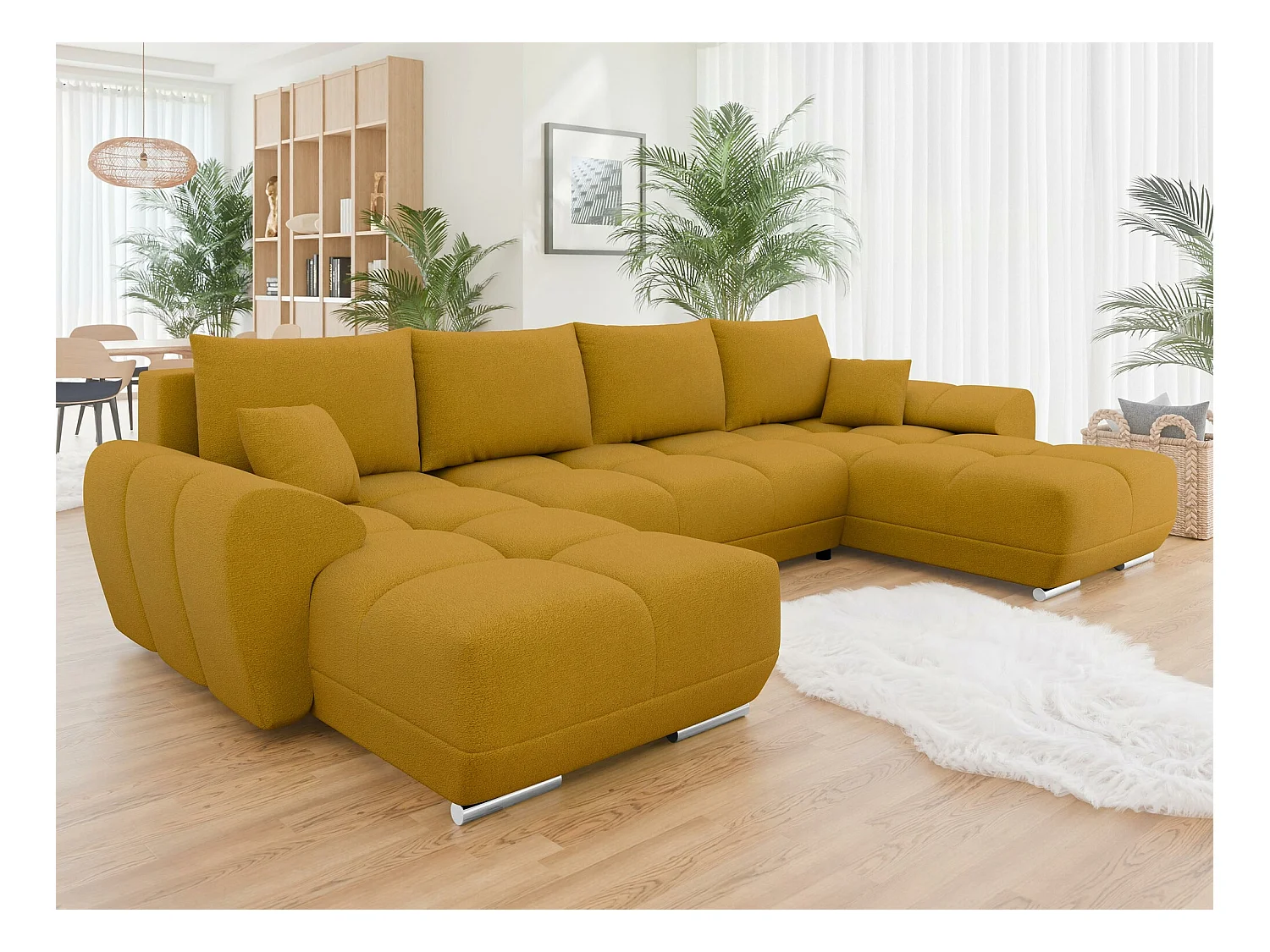 Canapé d'angle Camden 101, Jaune, Fonction de couchage, Boîte de literie, 362x183x85cm