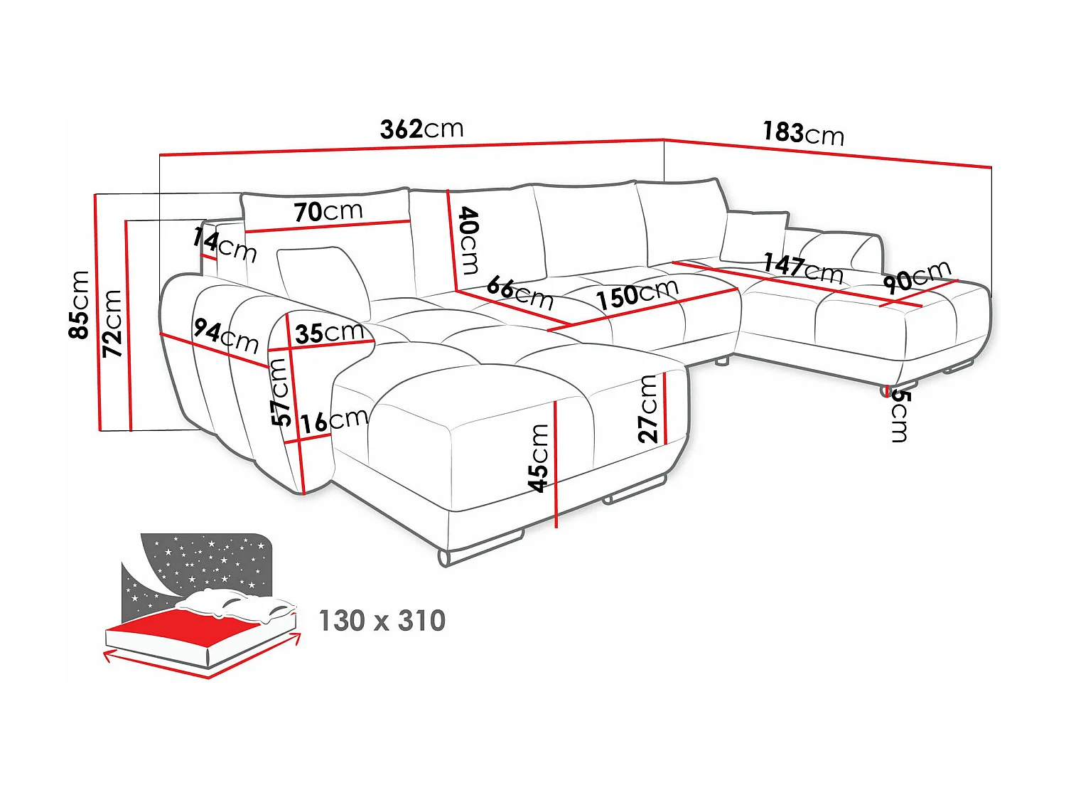 Canapé d'angle Camden 101, Brun clair, Disponible, 362x183x85cm