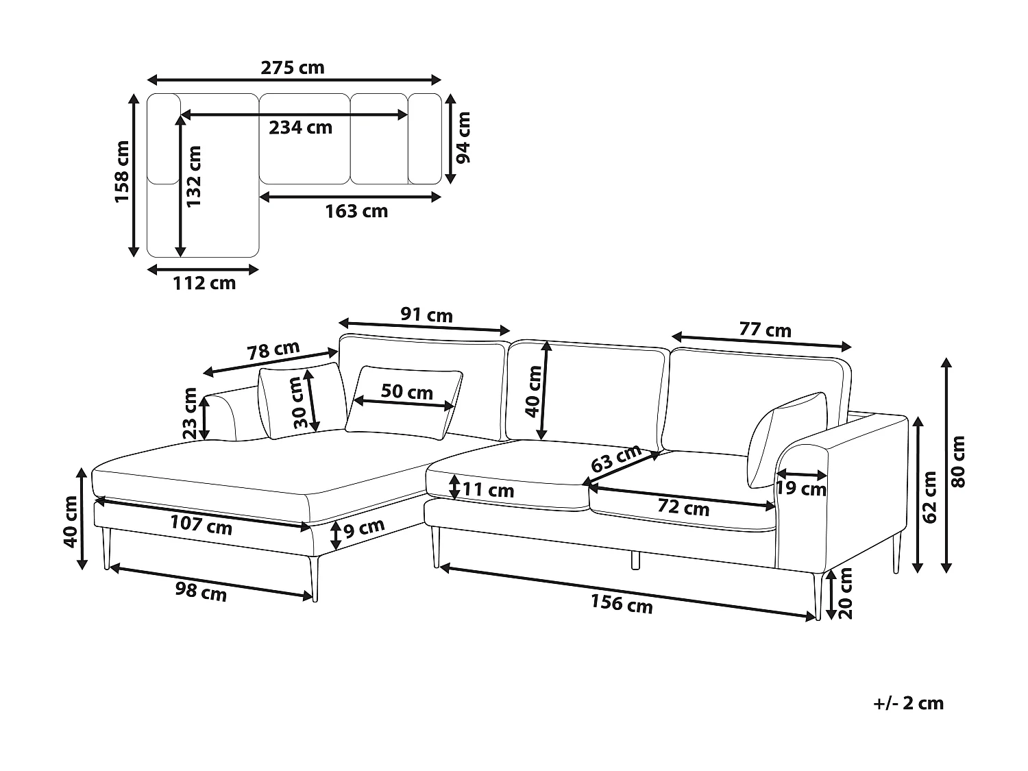 Canapé d'Angle Côté Droit 3 Places Rembourré en Tissu Bleu Flam