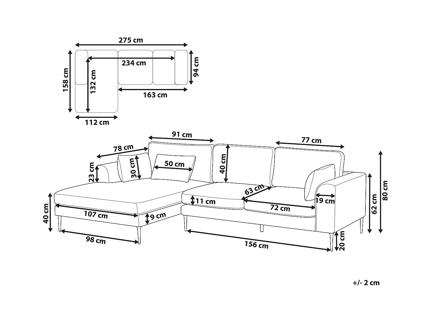 Canapé d'Angle Côté Droit 3 Places Rembourré en Tissu Vert Flam