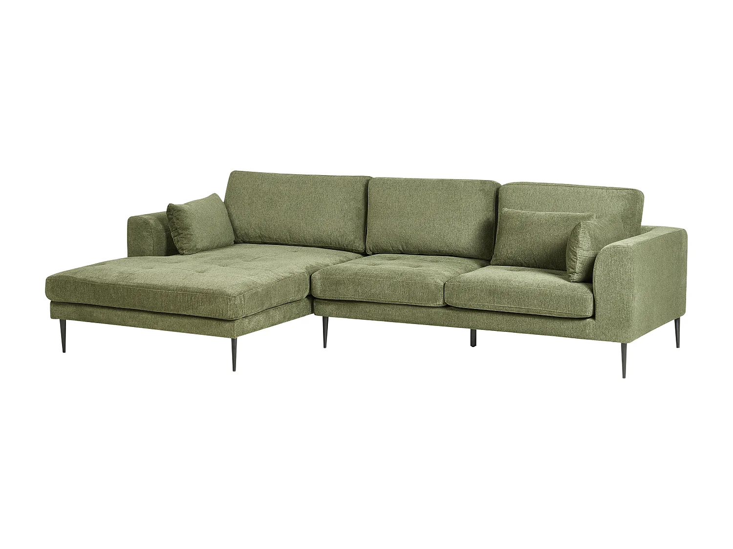 Canapé d'Angle Côté Droit 3 Places Rembourré en Tissu Vert Flam